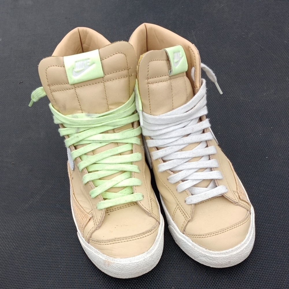 Nike Women’s High-Top Sneakers in Beige with Mint and White Laces
